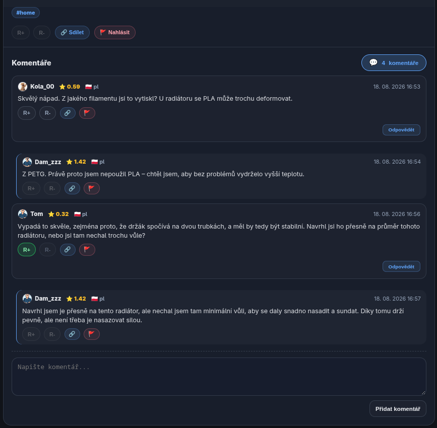 Reakce R+ a R- a diskuse pod Příspěvkem