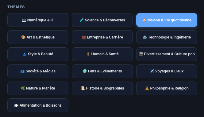 Catégories disponibles lors de la création d’un Post