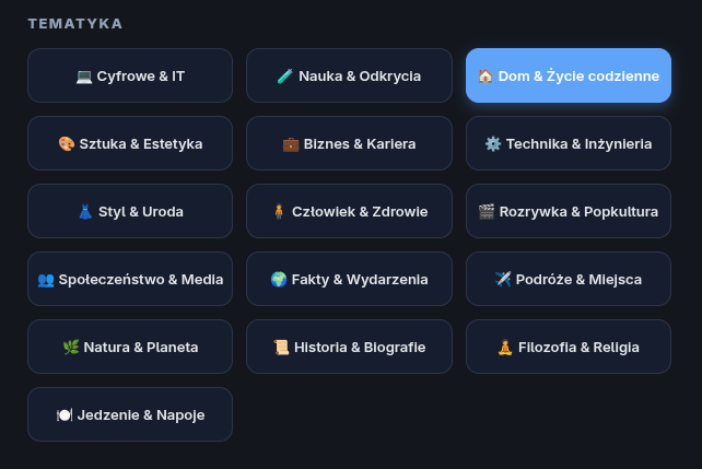 Kategorie dostępne podczas tworzenia Posta